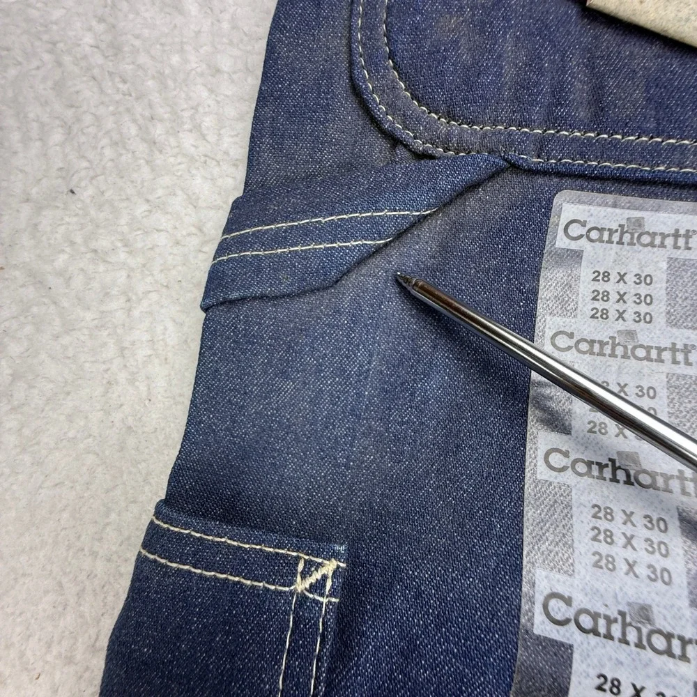 Carhartt B03 DNM Mens 28x30 Denim Work Dungaree Carpenter Jeans Dark Wash Blue